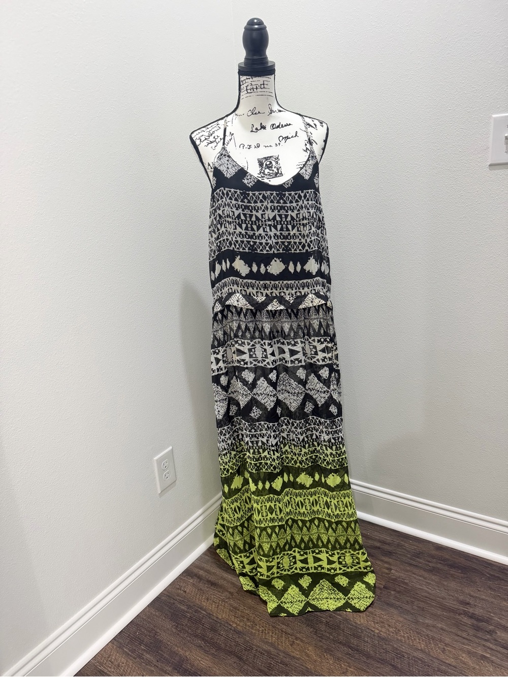 Black and Lime Aztec Maxi Slip Dress